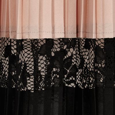 Girls pink pleated lace panel midi skirt